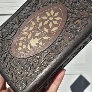 Carved wood box inlay flower design wooden jewelry box vintage trinket box gift